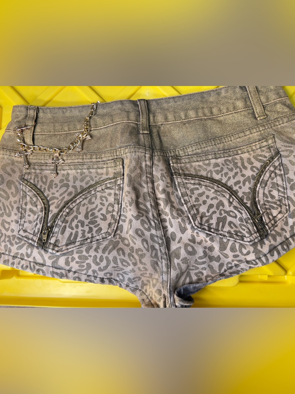 Leopard Print Women's Denim Shorts - Tan - Picture 6 of 9